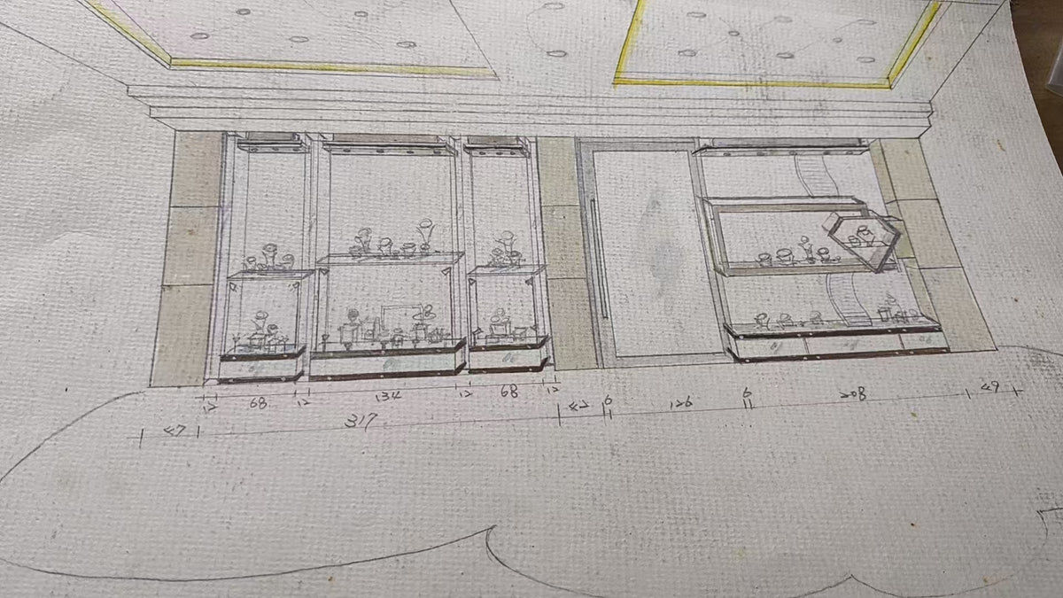 Material samples and custom fixture specification for retail projects