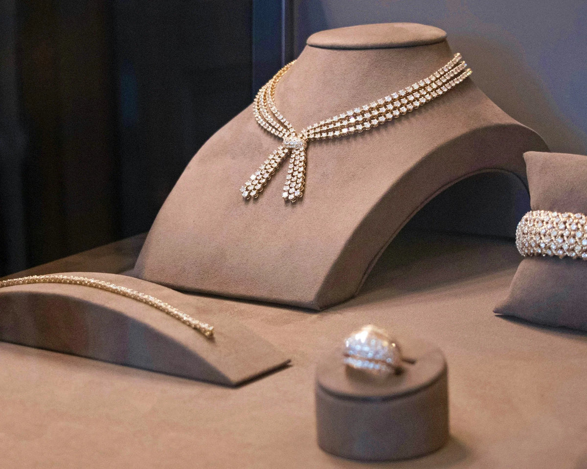 Taupe velvet jewelry display set