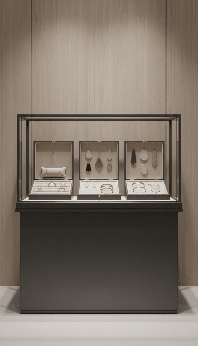 Graphite Base Glass Jewelry Showcase Unit - Mascustom