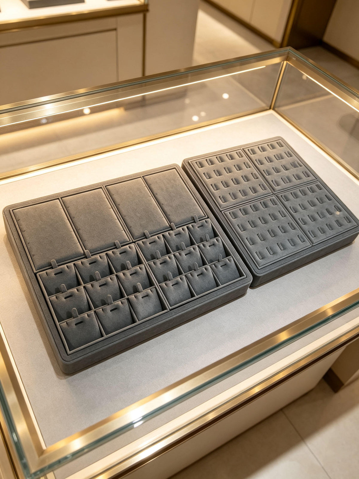 Grey velvet jewelry tray insert set