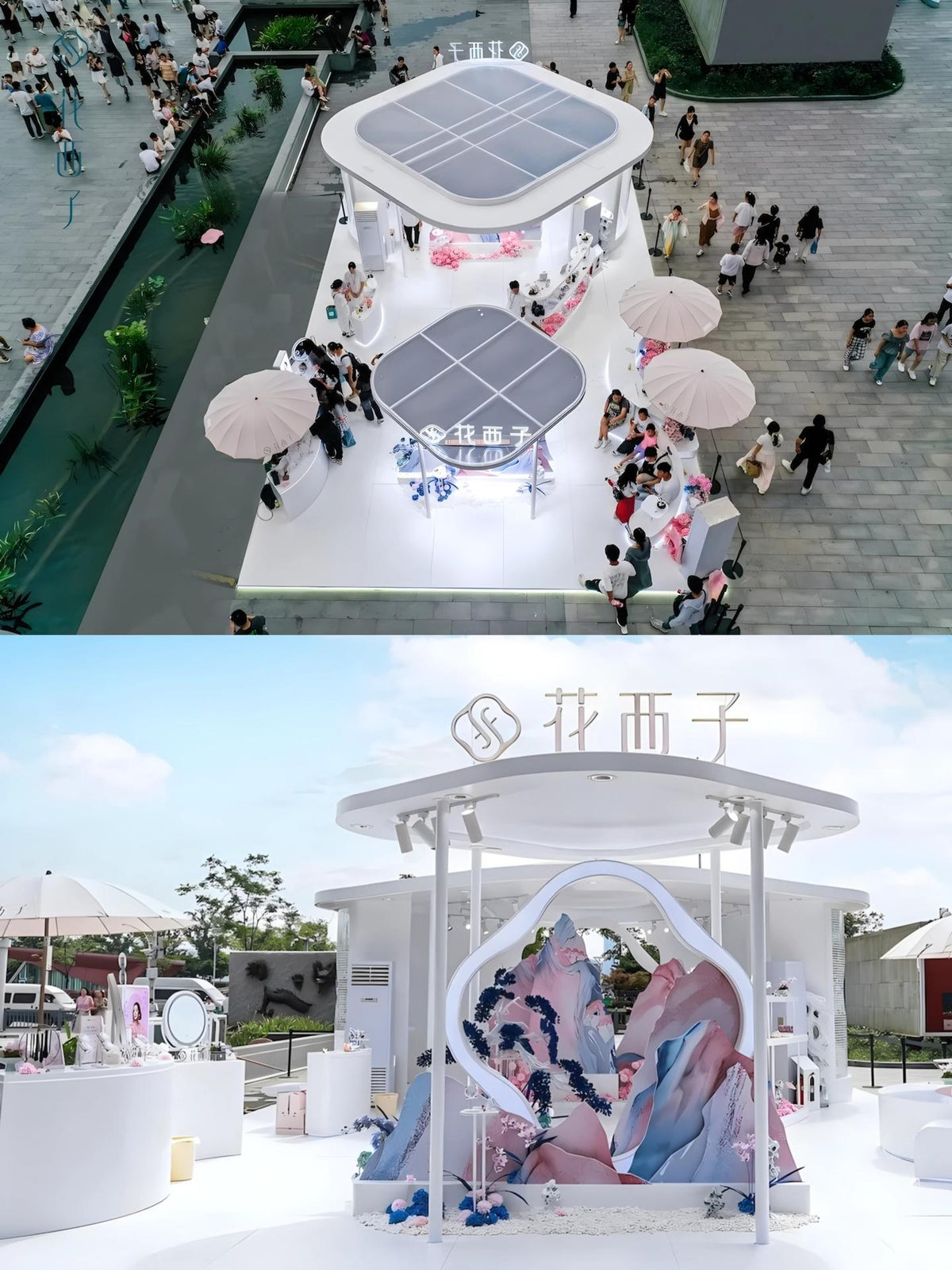 Florasis outdoor pop-up with mountain art installation