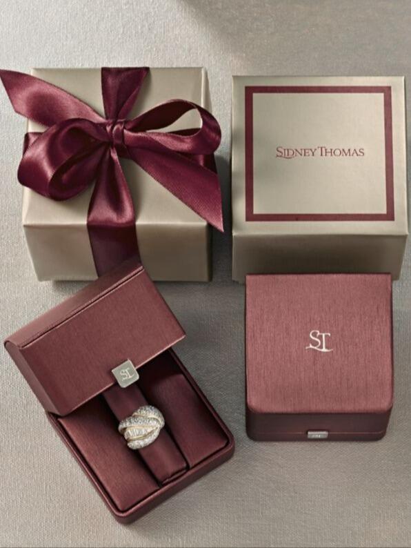 Sidney Thomas burgundy champagne jewelry boxes
