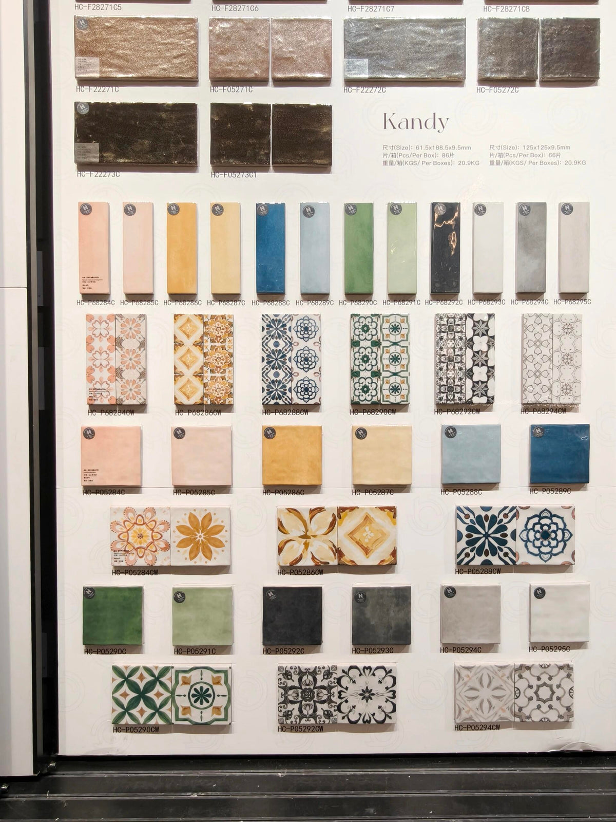 Kandy collection handmade tile sample board
