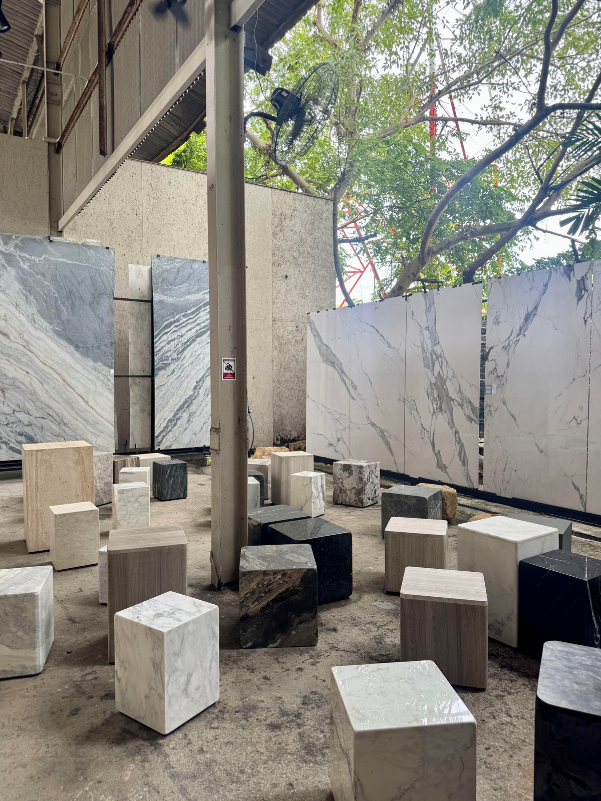 Marble stone slab warehouse selection area