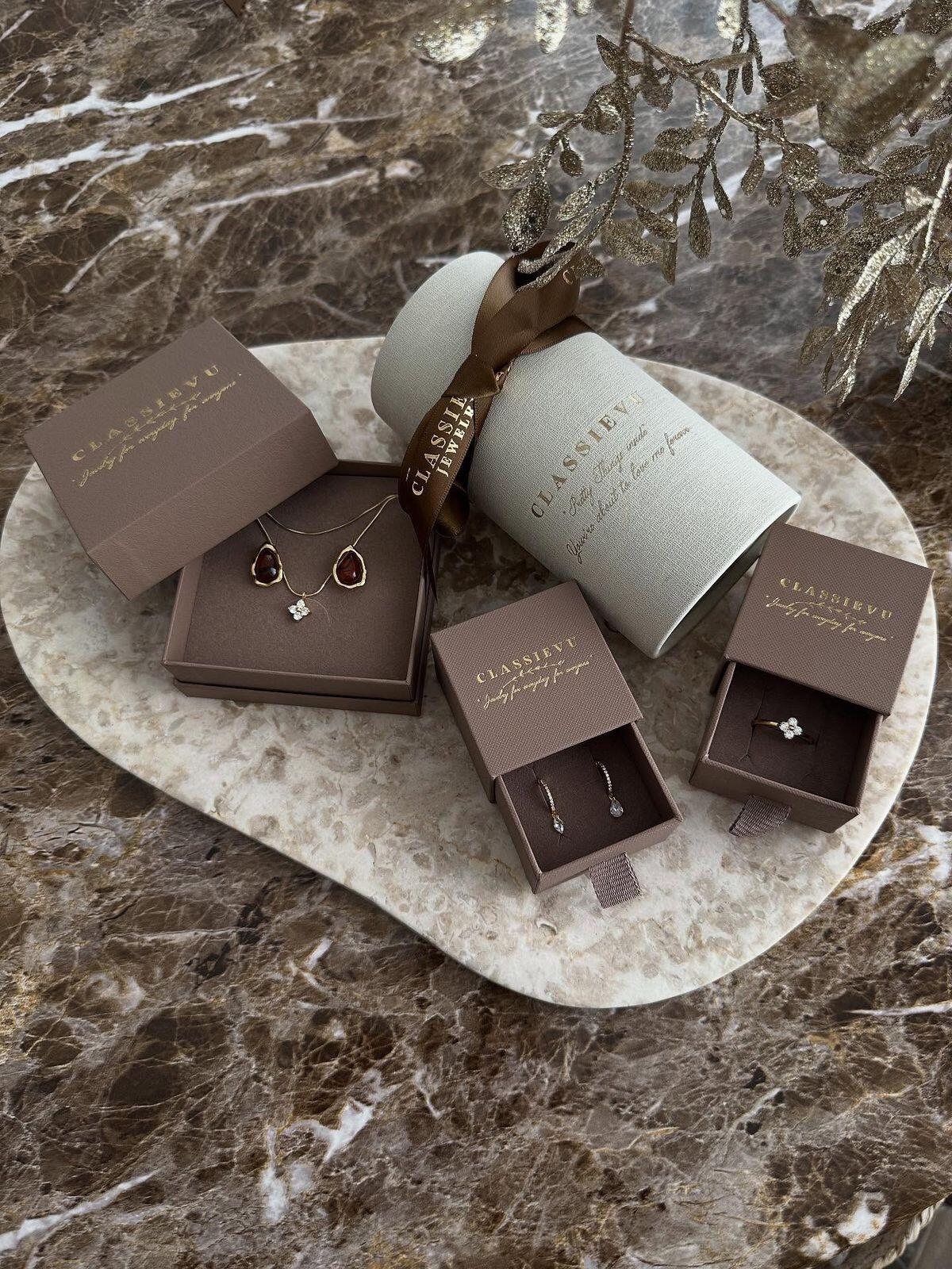 CLASSIEVU brown jewelry boxes marble tray