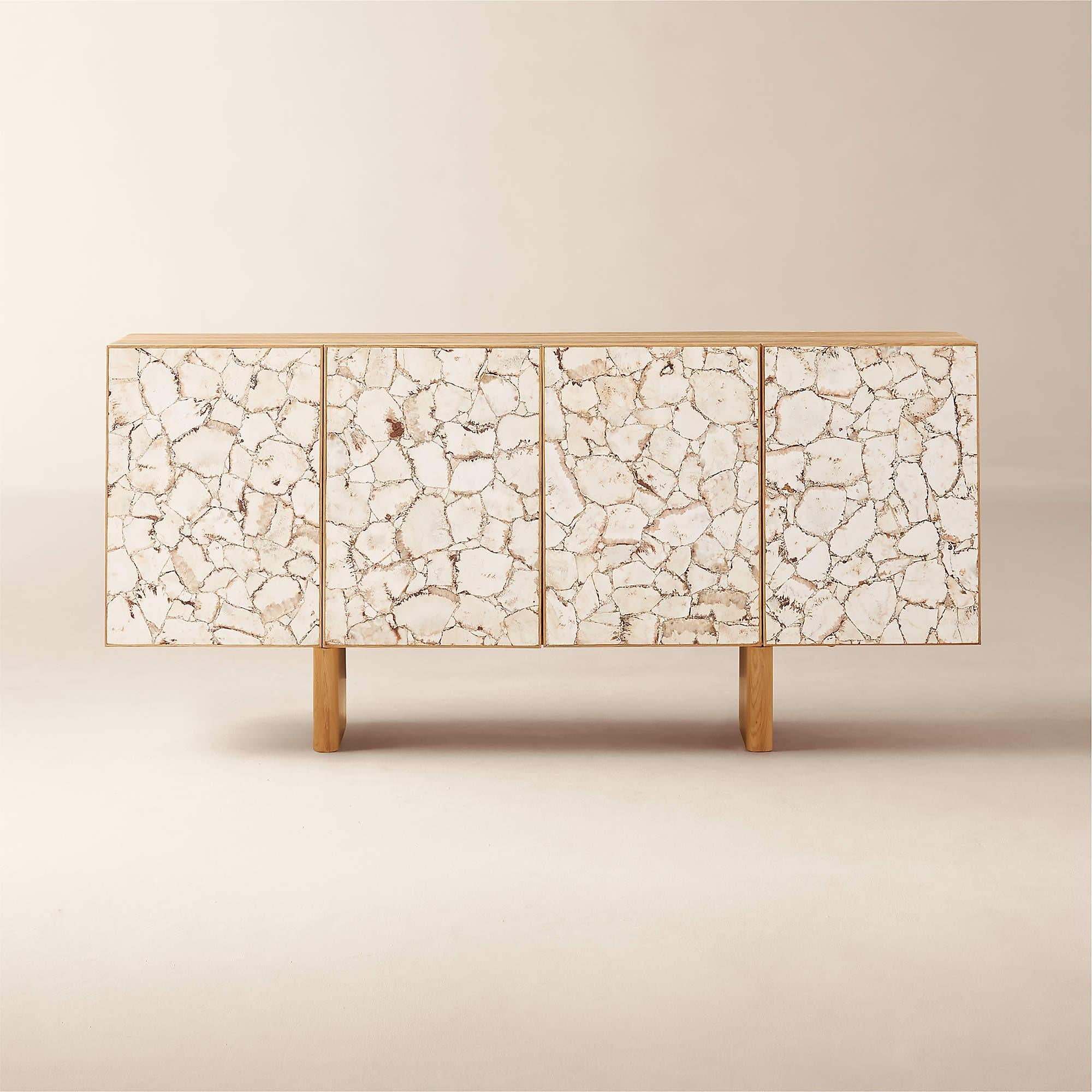 Mascustom 64" Stone and White Oak Wood Credenza - Mascustom