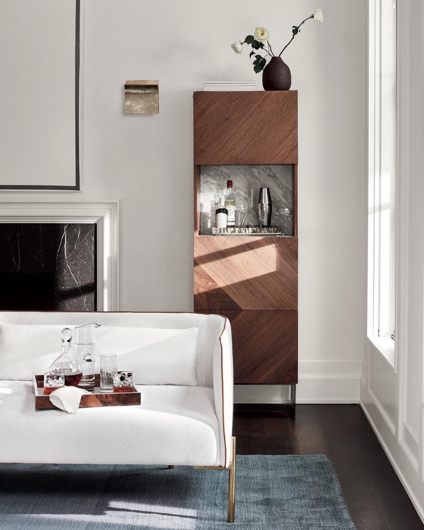 Suspend Bar Cabinet Black Marble and Dark Wood - Mascustom