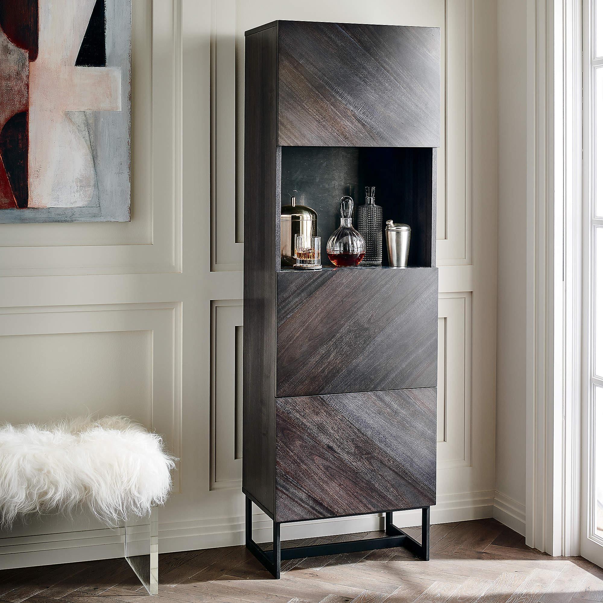 Suspend Bar Cabinet Black Marble and Dark Wood - Mascustom