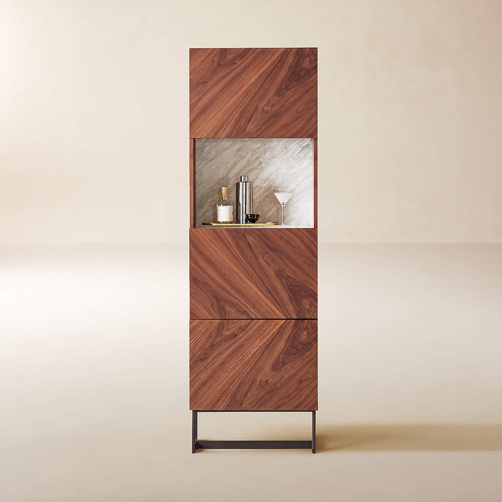 Suspend Bar Cabinet Black Marble and Dark Wood - Mascustom