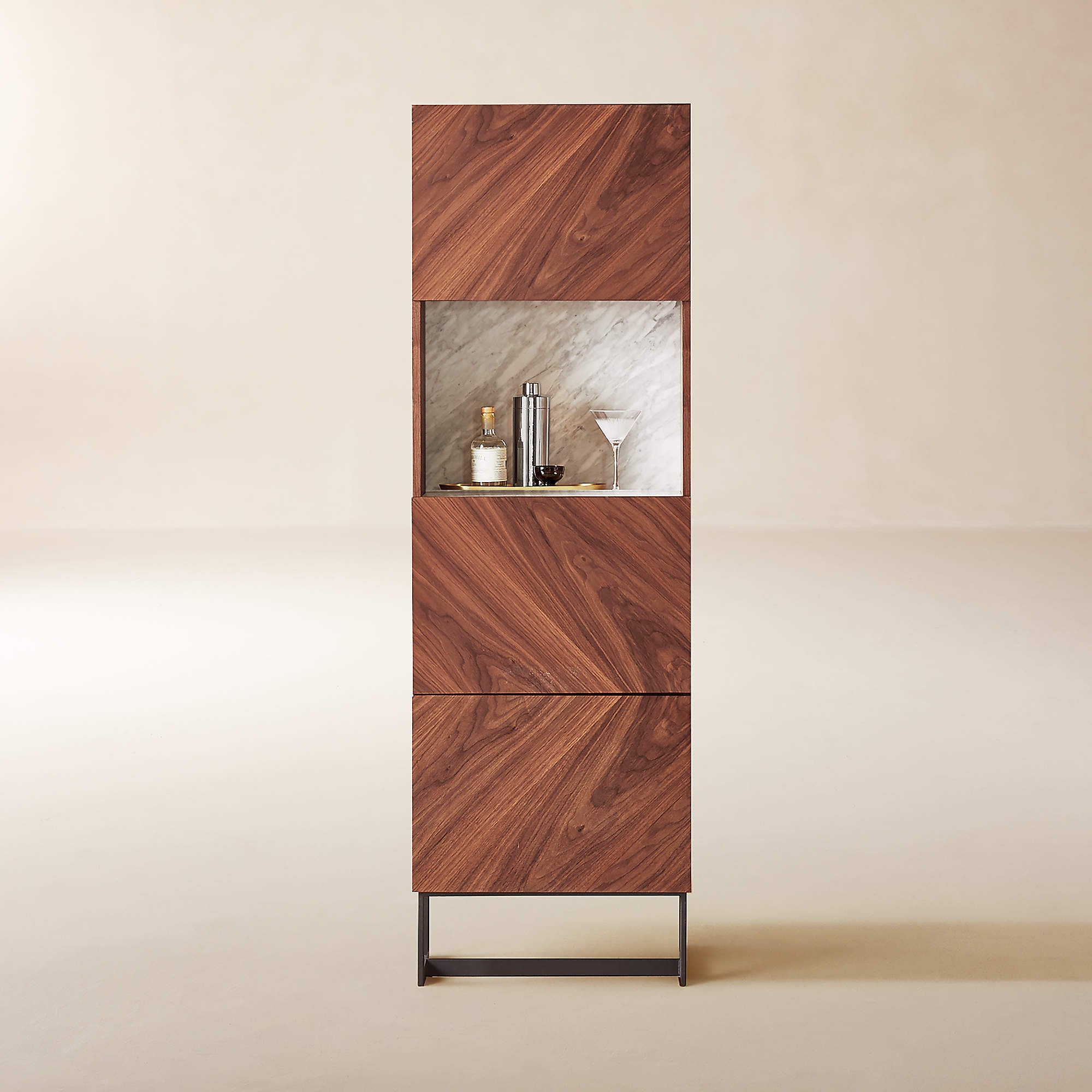 Suspend Bar Cabinet Black Marble and Dark Wood - Mascustom