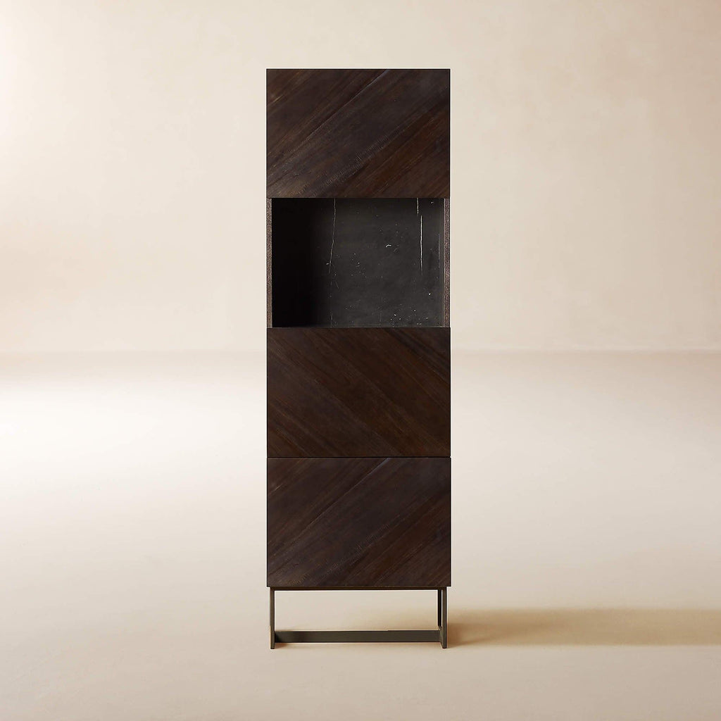 Suspend Bar Cabinet Black Marble and Dark Wood - Mascustom