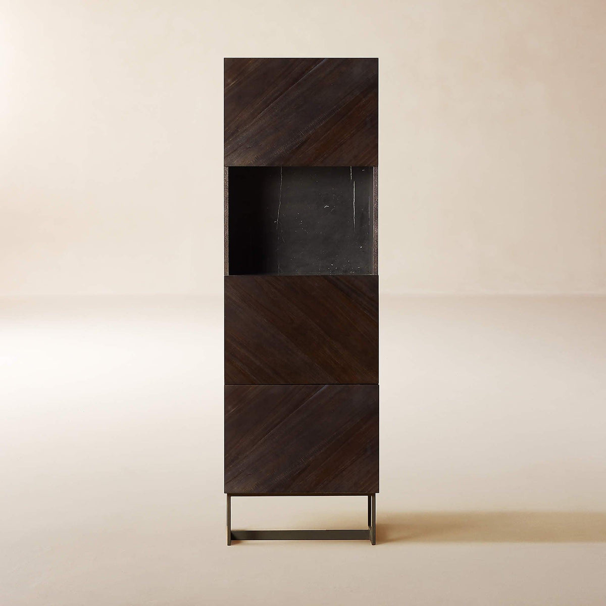 Suspend Bar Cabinet Black Marble and Dark Wood - Mascustom