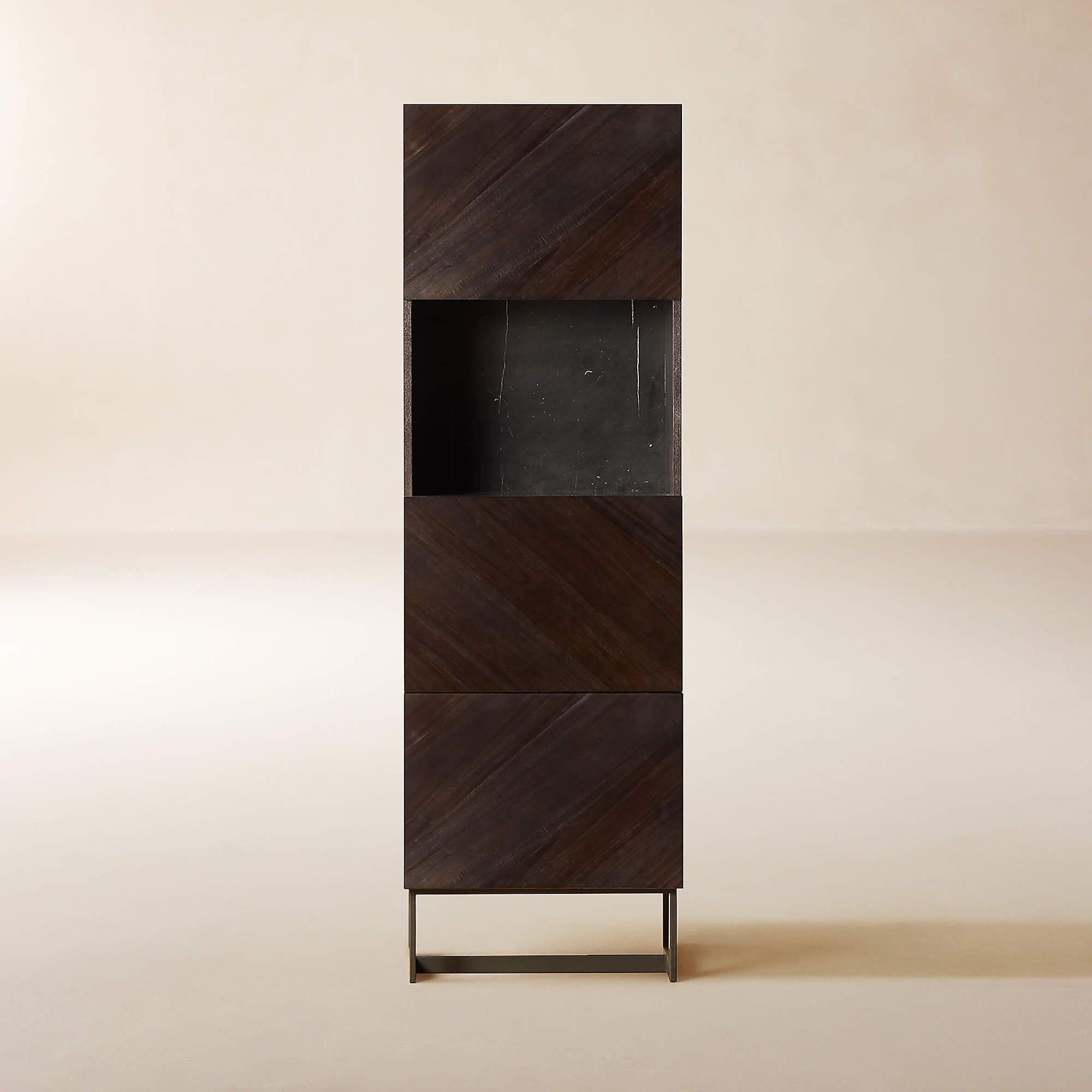 Suspend Bar Cabinet Black Marble and Dark Wood - Mascustom