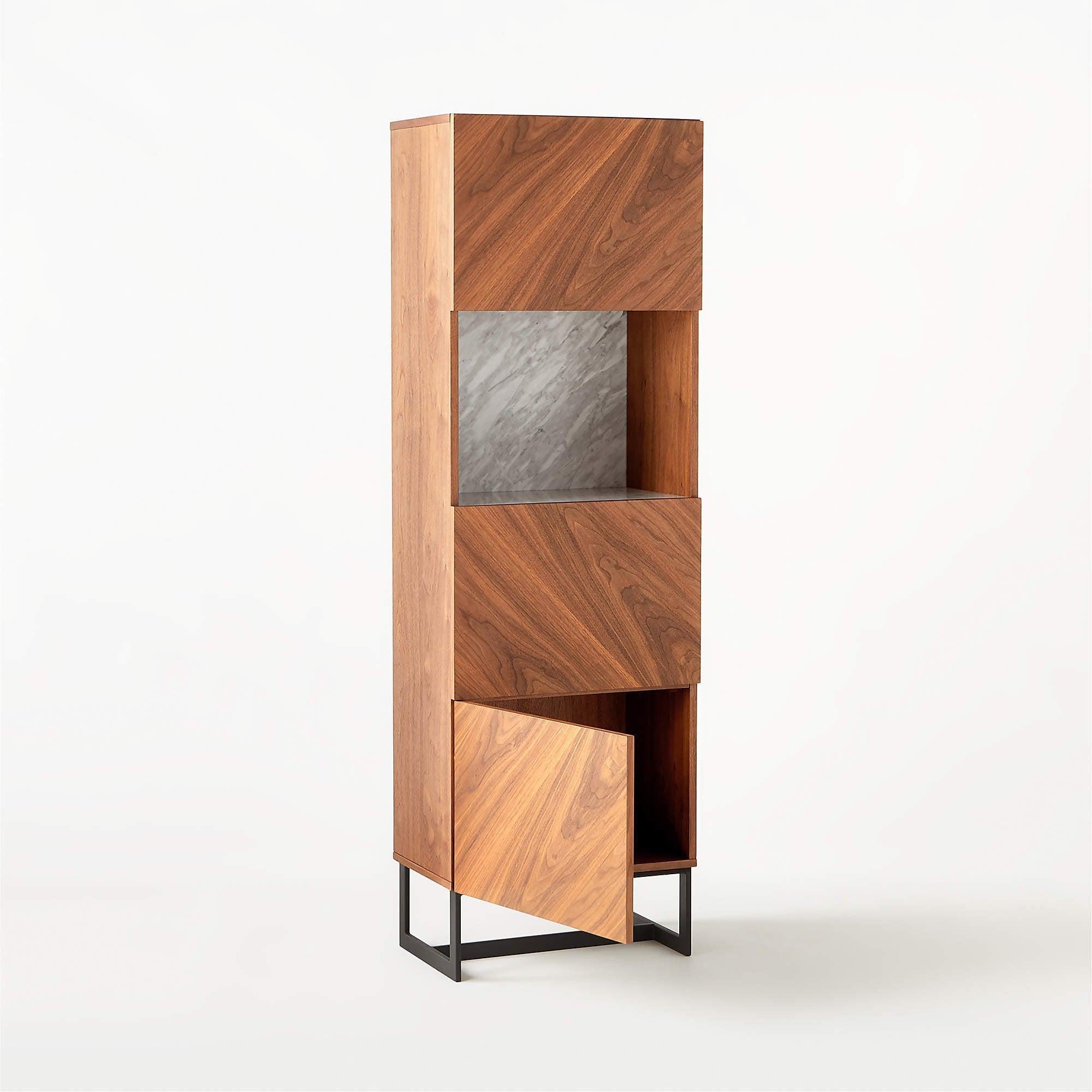 Suspend Bar Cabinet Black Marble and Dark Wood - Mascustom